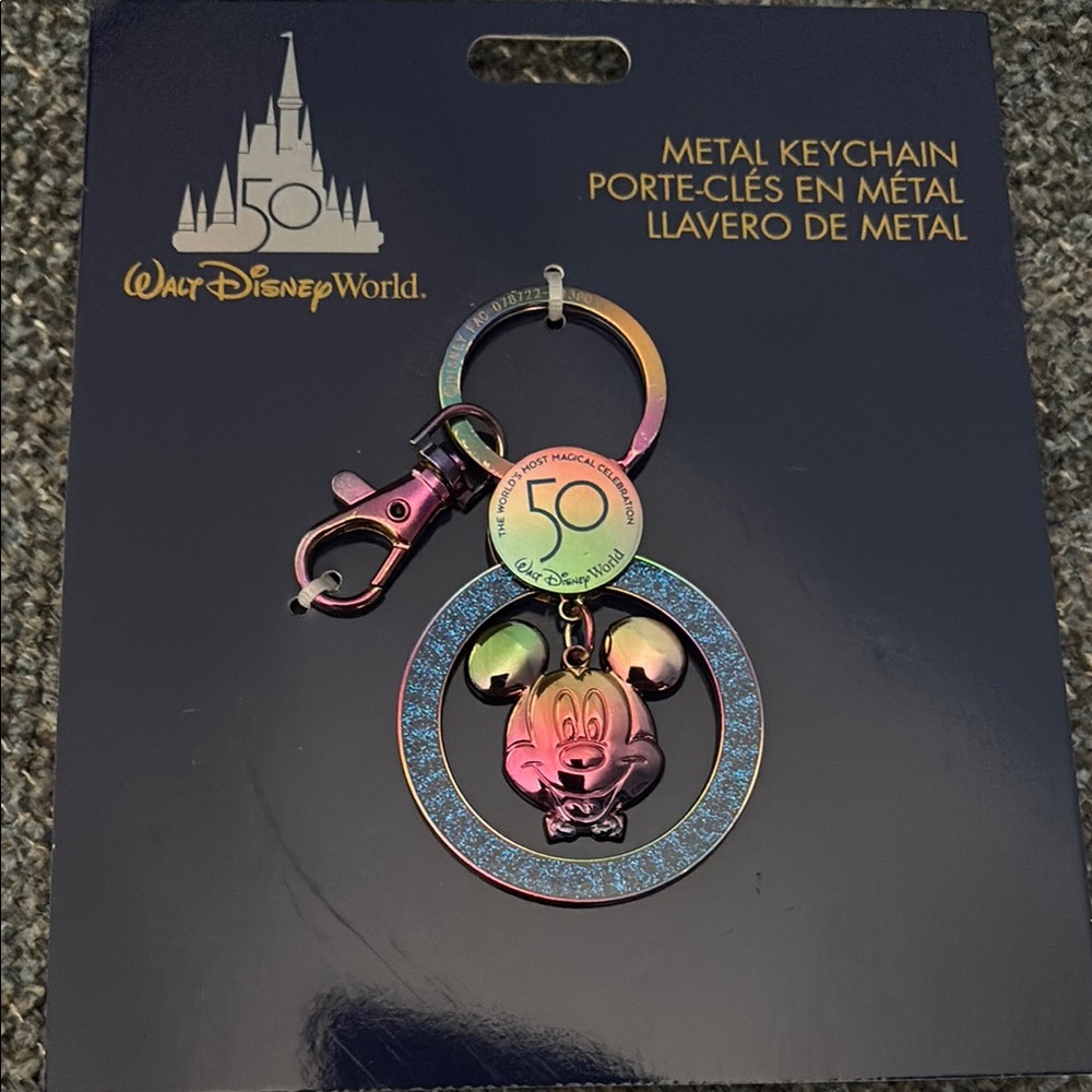 Walt Disney World 50th Anniversary Keychain with Mickey Mouse. NWOT